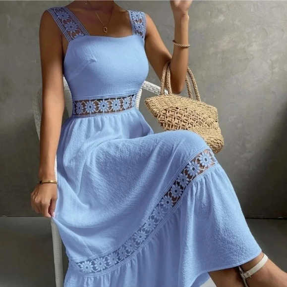 Blue shabby Chic Womens Lace insert Dress - Picture 1 of 5